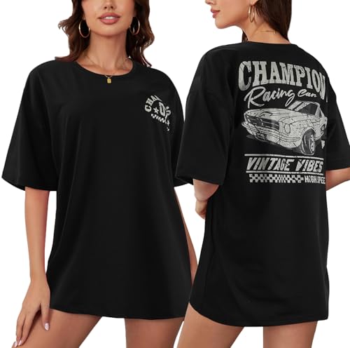 YIJIU Oversized T Shirts for Women Vintage Graphic Tees Car Letter